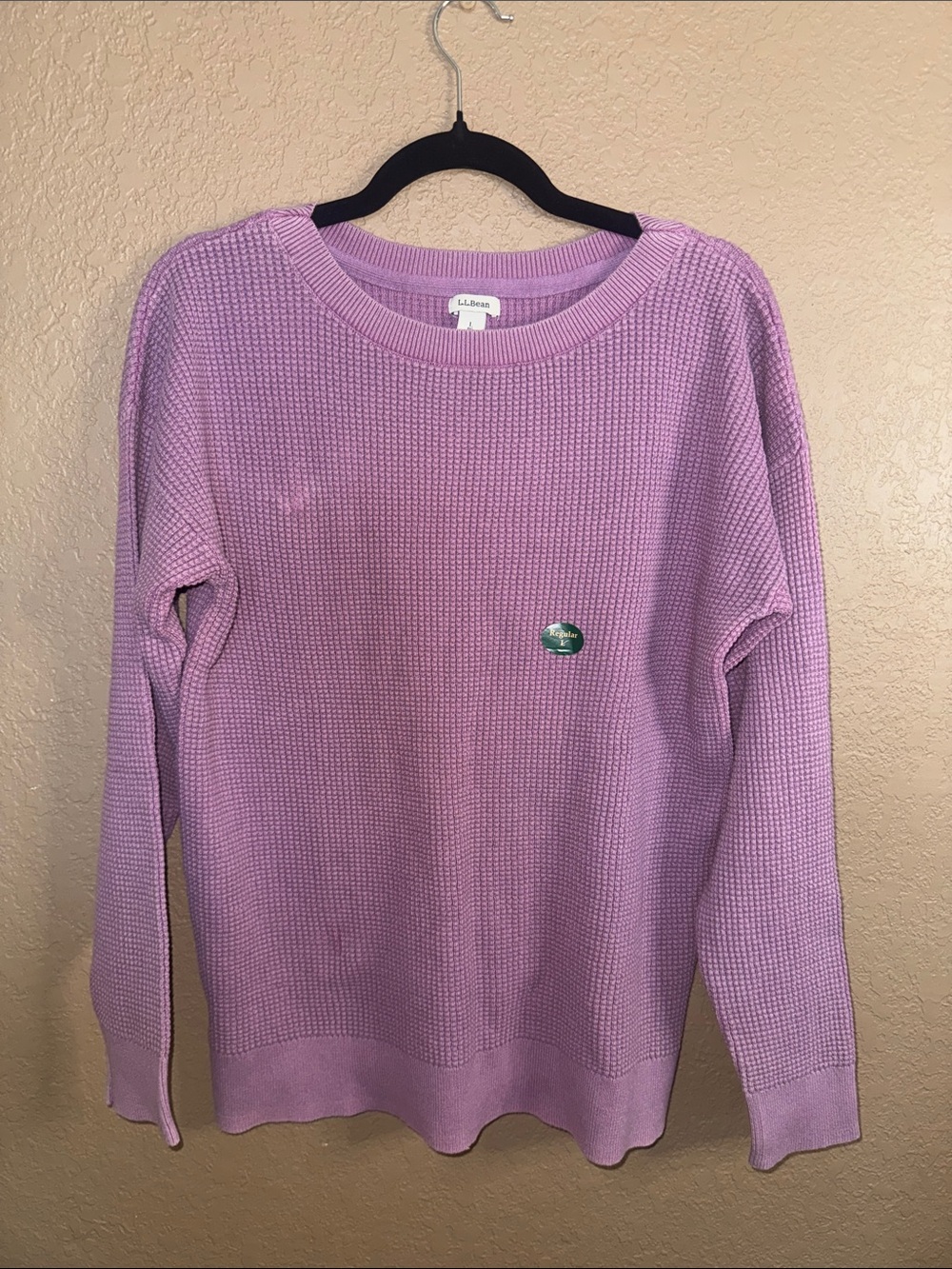 L.L. Bean Sunwashed Waffle-Knit Crewneck Sweater